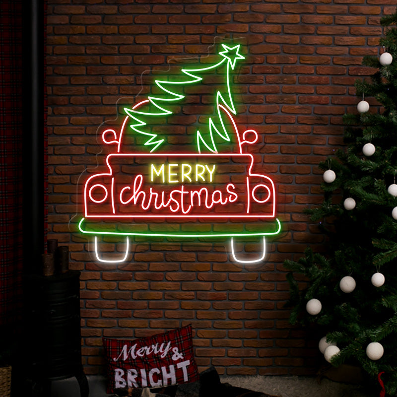 2025 Merry Christmas Car and Tree Led Neon Sign for Home Decor