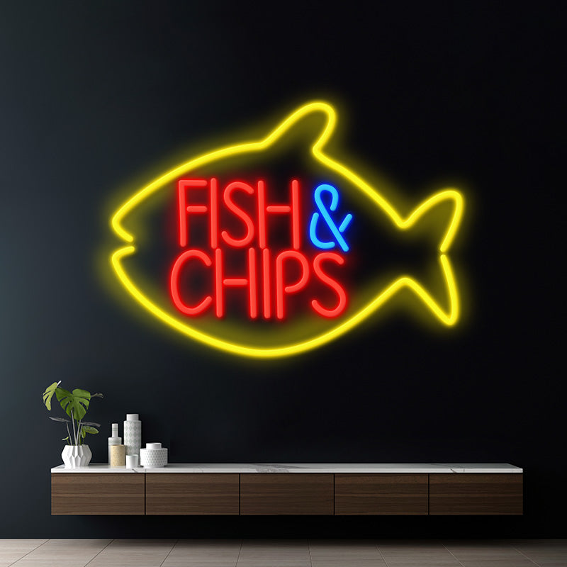 Fish and Chips Neon Sign Food Shop Wall Decor Sign