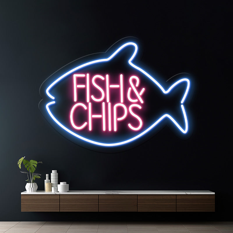 Fish and Chips Neon Sign Food Shop Wall Decor Sign