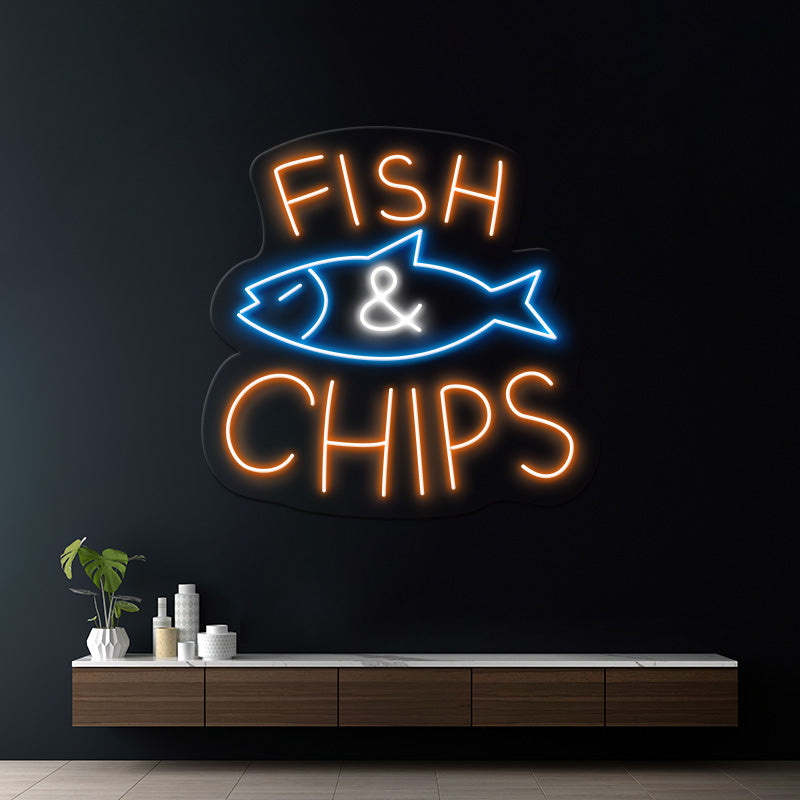 Fish and Chips Led Neon Sign Fast Food Shop Wall Decor Sign