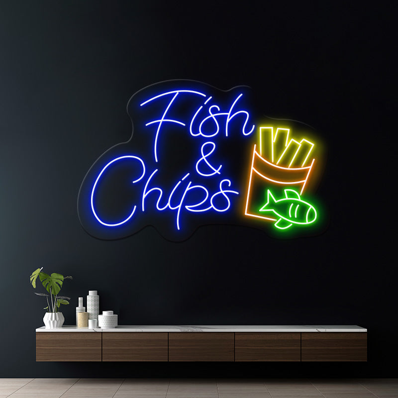 Fish and Chips Led Neon Sign for Fast Food Shop Decor