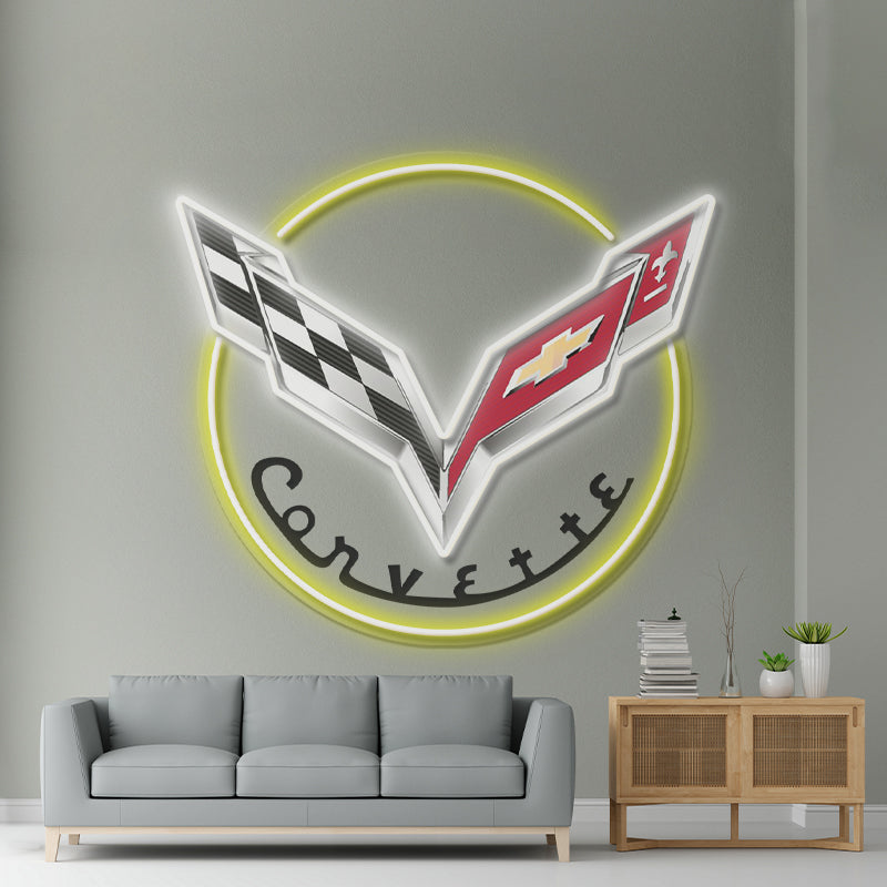 Round Corvette Led  Neon Sign Man Cave Neon Sign