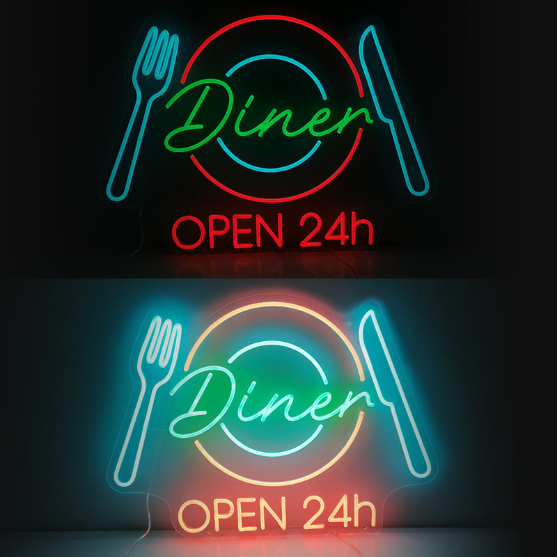 Restaurant Neon Sign Dinner 24h Open Neon Sign