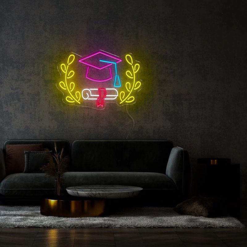 Book Graduation Cap Flower Led Neon Sign
