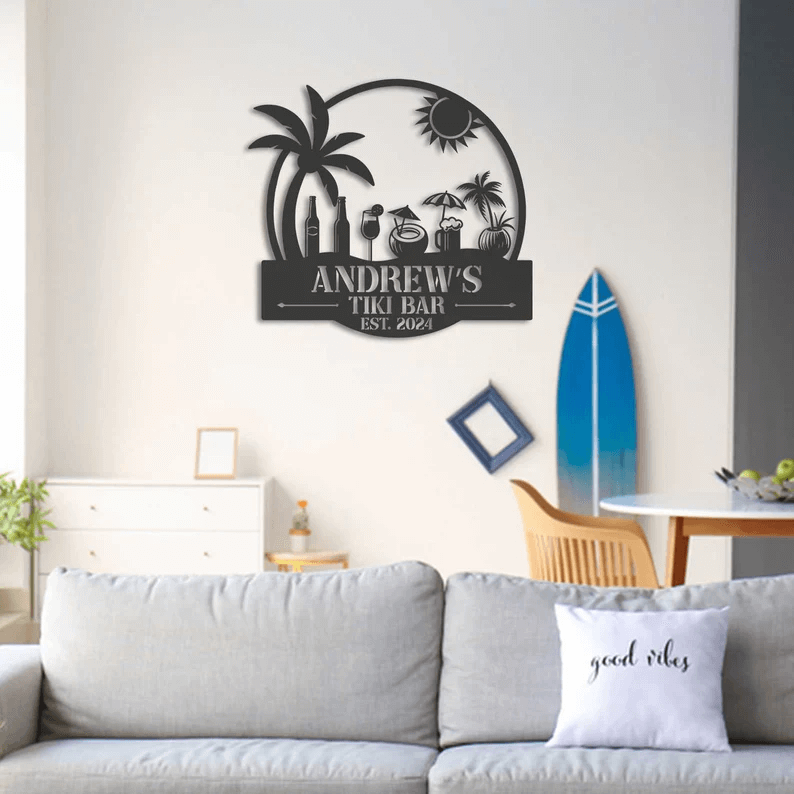 Personalized Beach Bar Metal Sign Tiki Bar Sign for Wall Decor