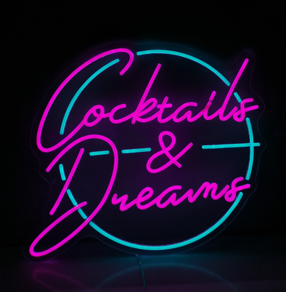 Cocktails and Dreams Neon Sign Bar Wall Decor Sign