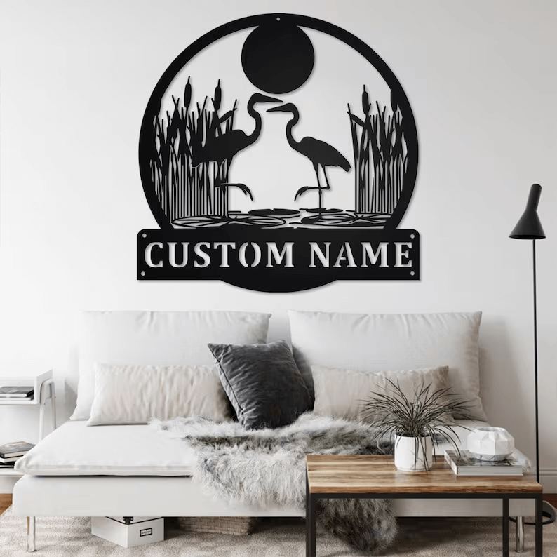 Custom Heron Couple Metal Wall Sign Home Decor