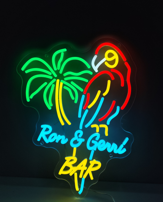 Tiki Bar Parrot Palm Tree Custom Led Neon Sign