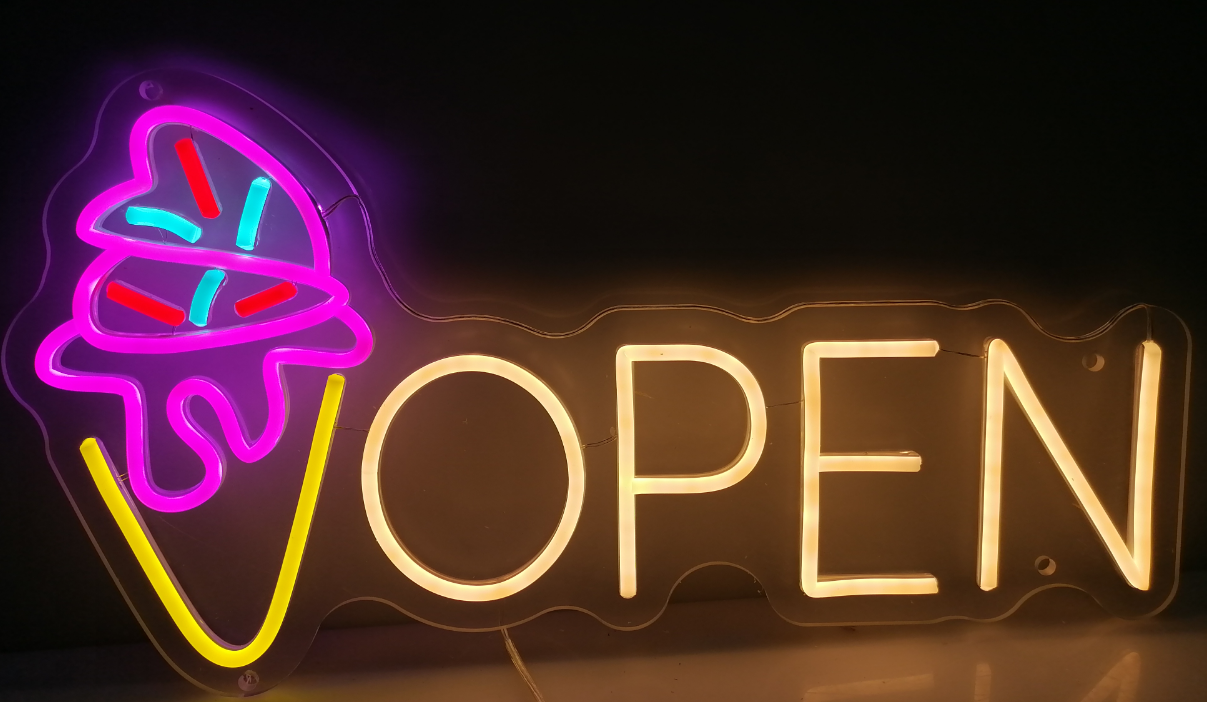 Neon Open Ice Cream Open Sign Custom Neon Sign