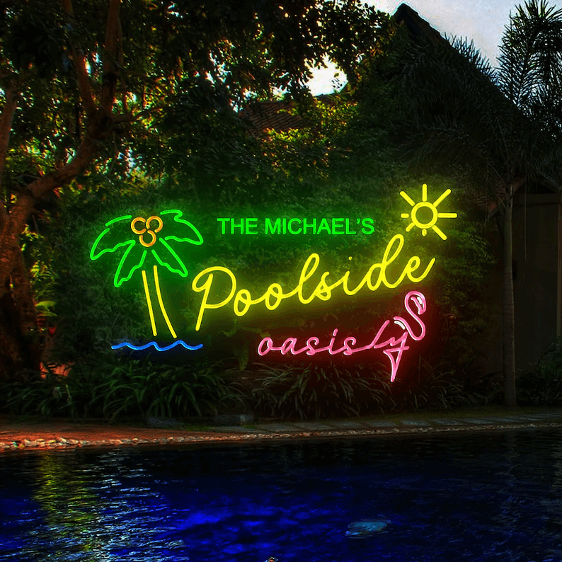 Custom Name Poolside Oasis Neon Sign Swimming Pool Led Neon Sign
