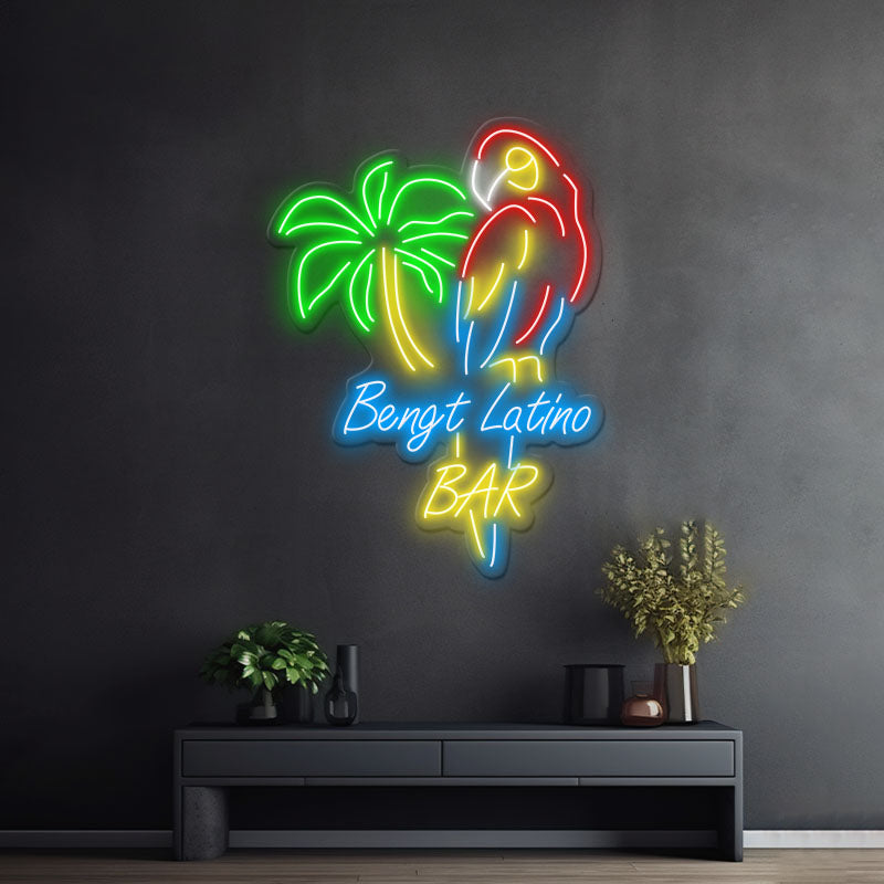 Tiki Bar Parrot Palm Tree Custom Led Neon Sign