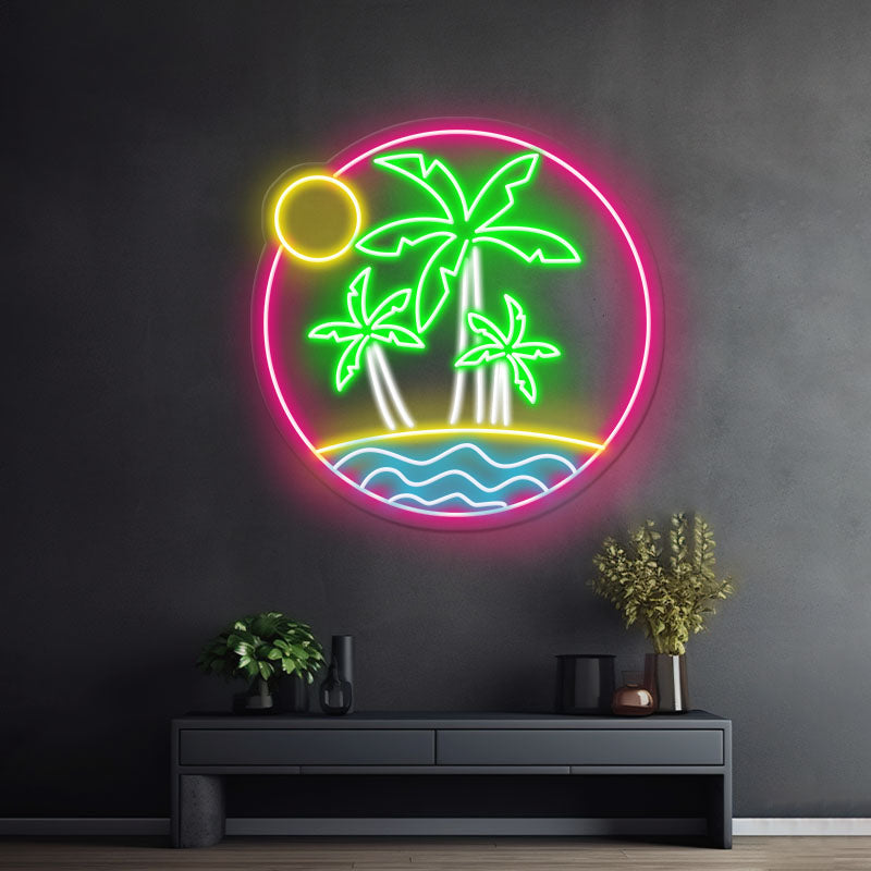 Round  Palm Tree Beach Neon Sign Summer Led Neon Sign