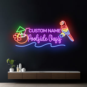 Custom Poolside Oasis Neon Sign Pool Bar Decor Coconut Sign