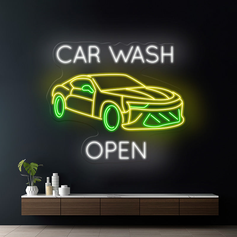 Car Wash Shop Open Neon Sign