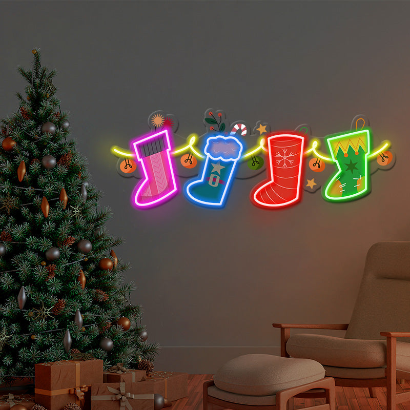 Xmas Socks Family Artwork Led Neon Sign Light