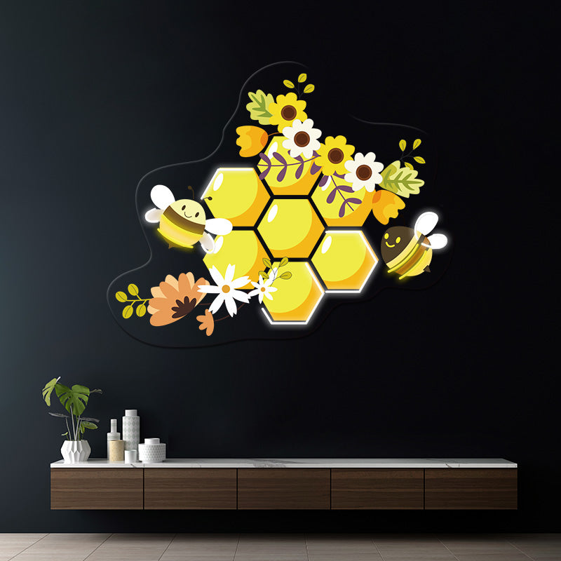 Honeycomb Bee Artwork Neon Sign Shop Wall Decor Sign