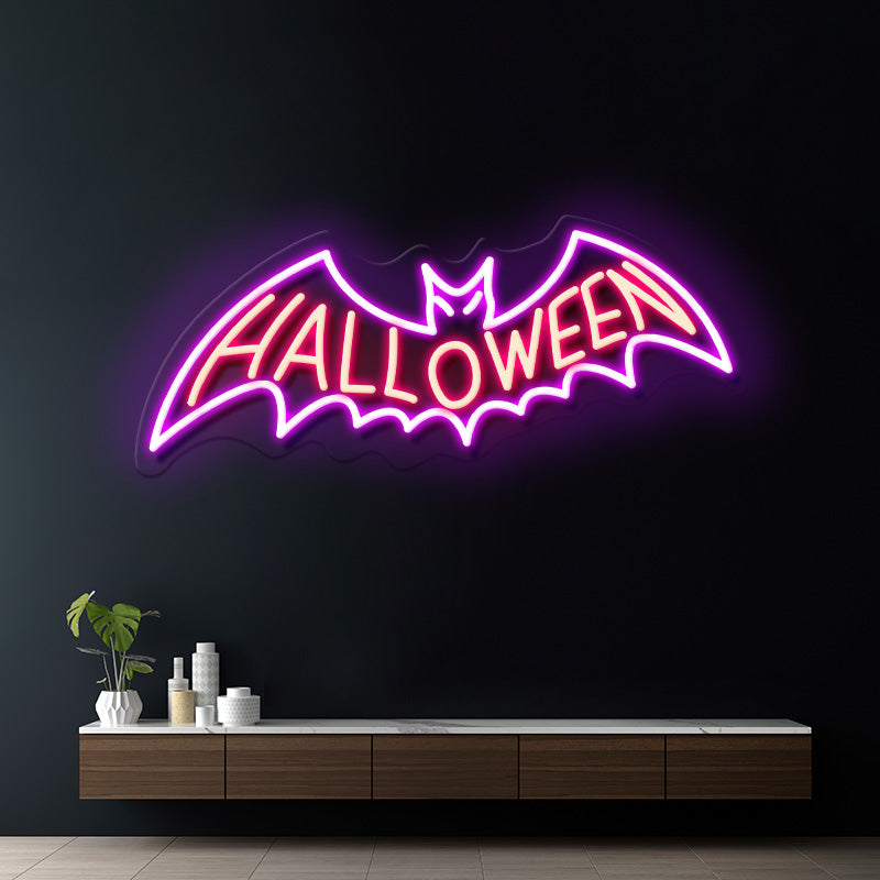 Halloween Neon Sign With Bat Home Wall Decor Sign