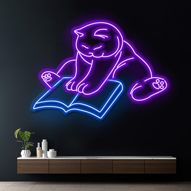 Cat Reading Led Neon Sign Wall Decor Art