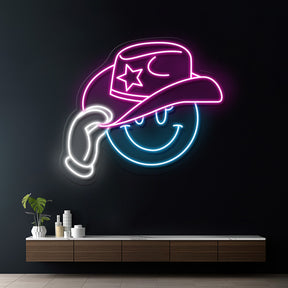 Cowboy Hat Smiling Face Neon Light for Wall Decor