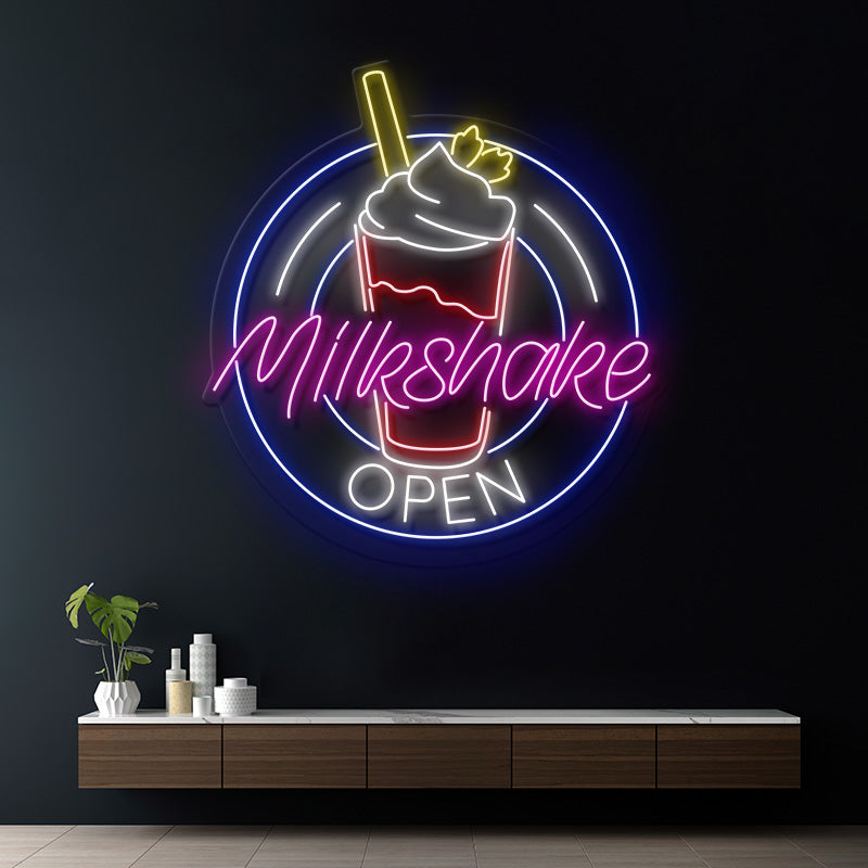 Milkshake Shop Open Neon Sign Wall Decor Sign