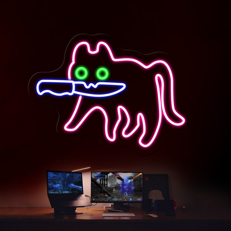 Sneaky Cat Neon Sign Cute Bedroom Mood Booster Light