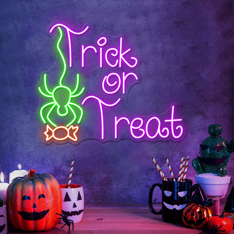 Trick Or Treat Spider Candy Halloween Neon Sign