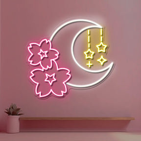 Sakura and Moon Neon Sign for Gaming Room Decor