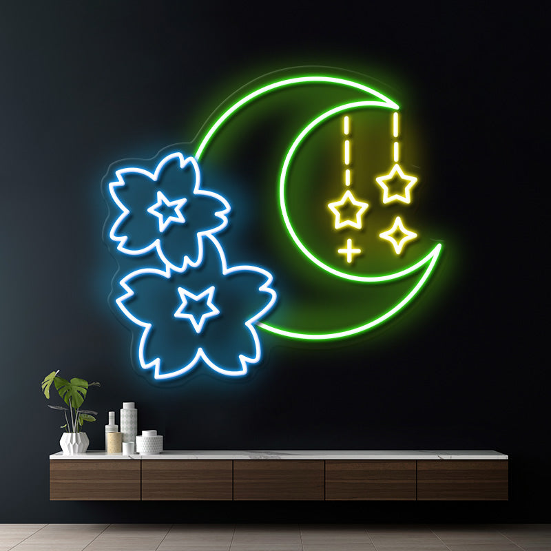 Sakura and Moon Neon Sign for Gaming Room Decor