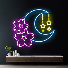 Sakura and Moon Neon Sign for Gaming Room Decor