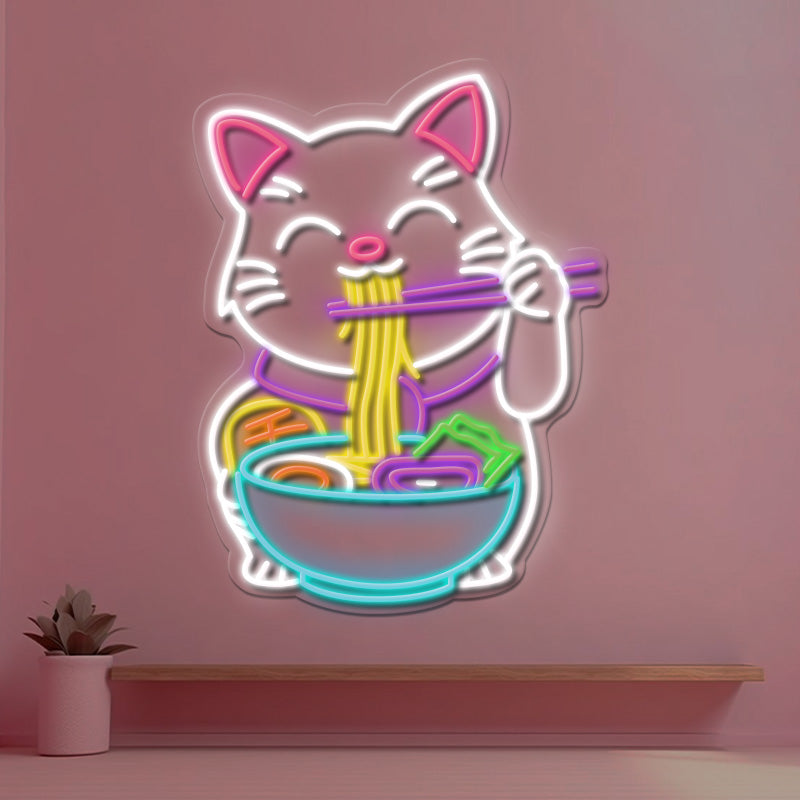 Lucky Ramen Cat Light Up Sign For Business Restaurant Bedroom Decor