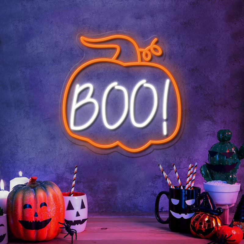 Halloween Pumpkin Boo Neon Sign Light for Shop Home Garden Halloween Art Decor