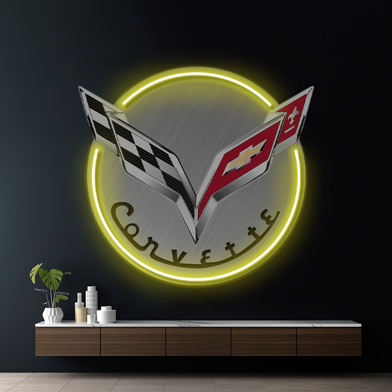 Round Corvette Led  Neon Sign Man Cave Neon Sign