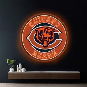 Round Chicago Bear Led Neon Sign Light Fans Gift