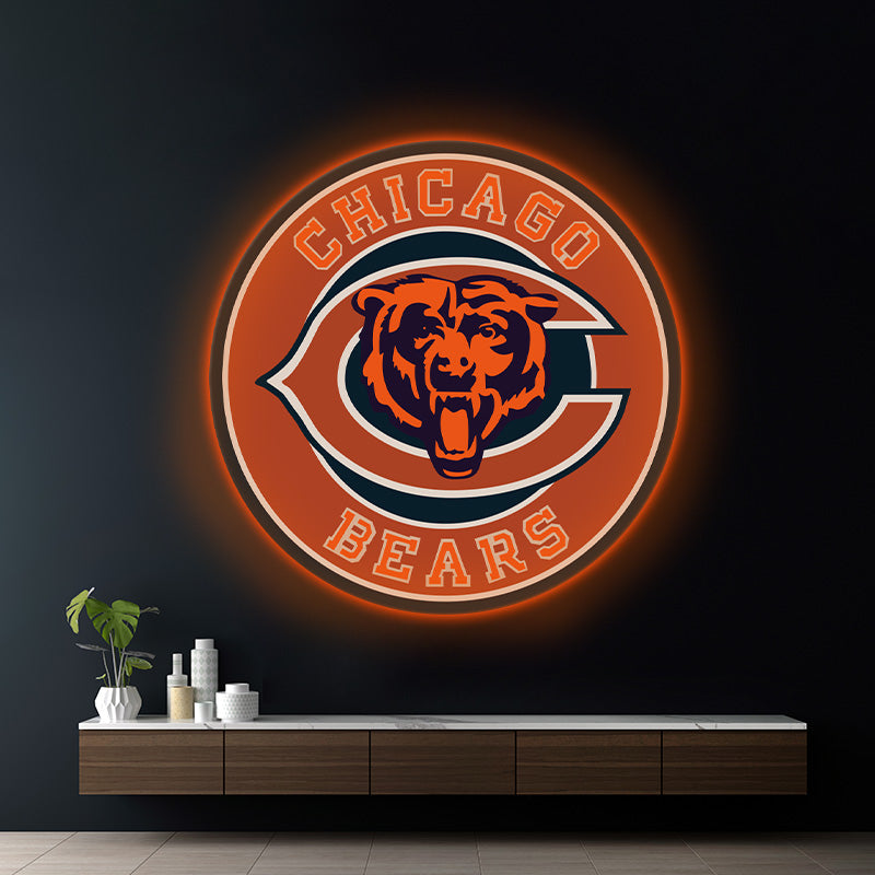 Round Chicago Bear Led Neon Sign Light Fans Gift