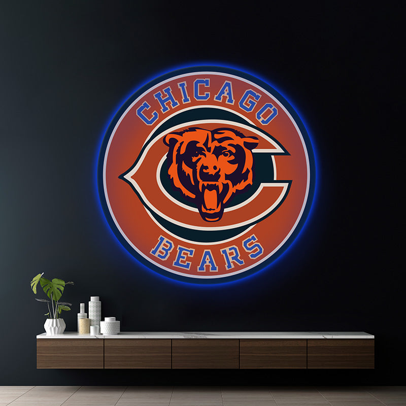 Round Chicago Bear Led Neon Sign Light Fans Gift