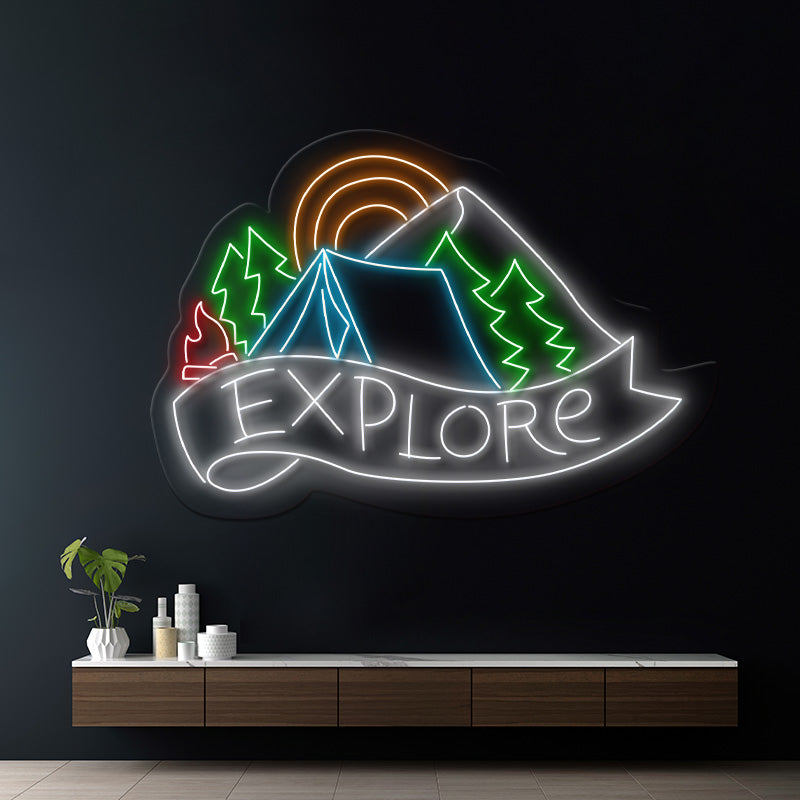 Camping Explore Mountain Led Neon Sign Light