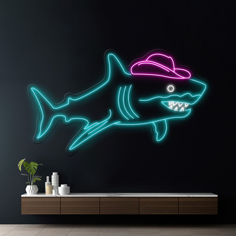 Shark Cowboy Neon Sign Wall Art for Bar Pub Bedroom Decor