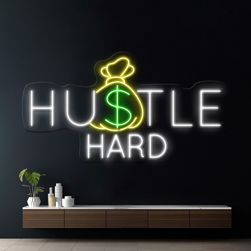 Hustle Hard Neon Sign Motivational Modern Space Wall Decor Sign Light