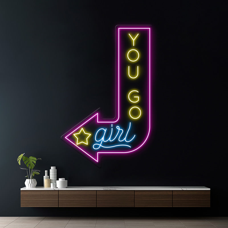 Custom You Go Girl Direction Arrow Left Neon Sign