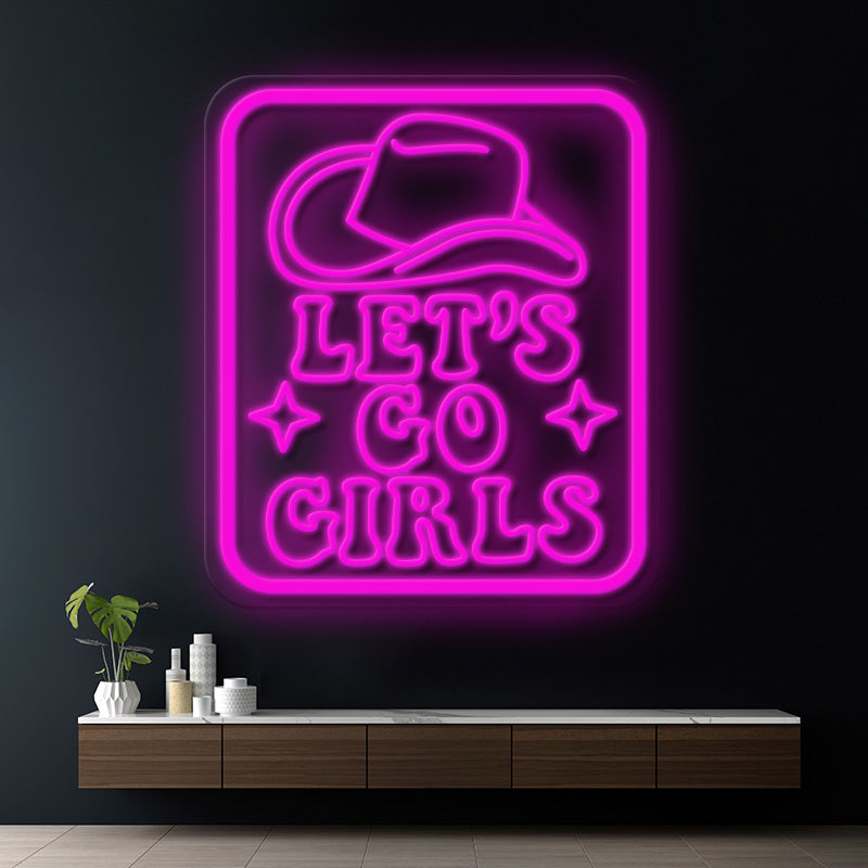 Cowgirl Hat Let's Go Girls LED Neon Light