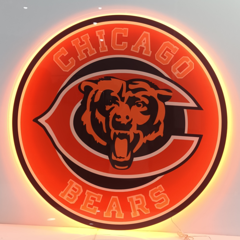 Round Chicago Bear Led Neon Sign Light Fans Gift