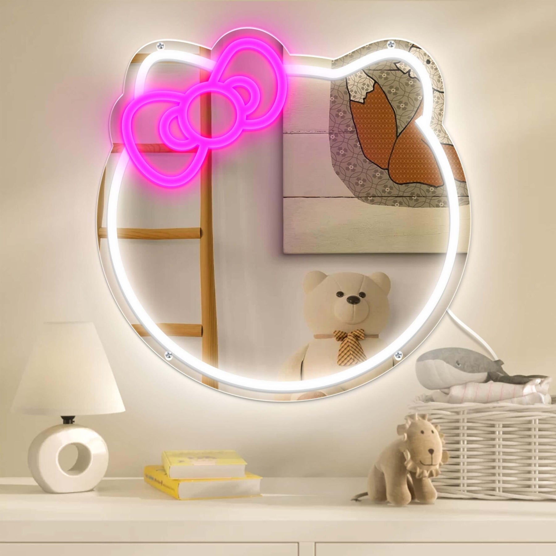 Anime Cat Mirror Neon Sign for Wall Decor Girls Dresser Decor