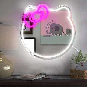 Anime Cat Mirror Neon Sign for Wall Decor Girls Dresser Decor