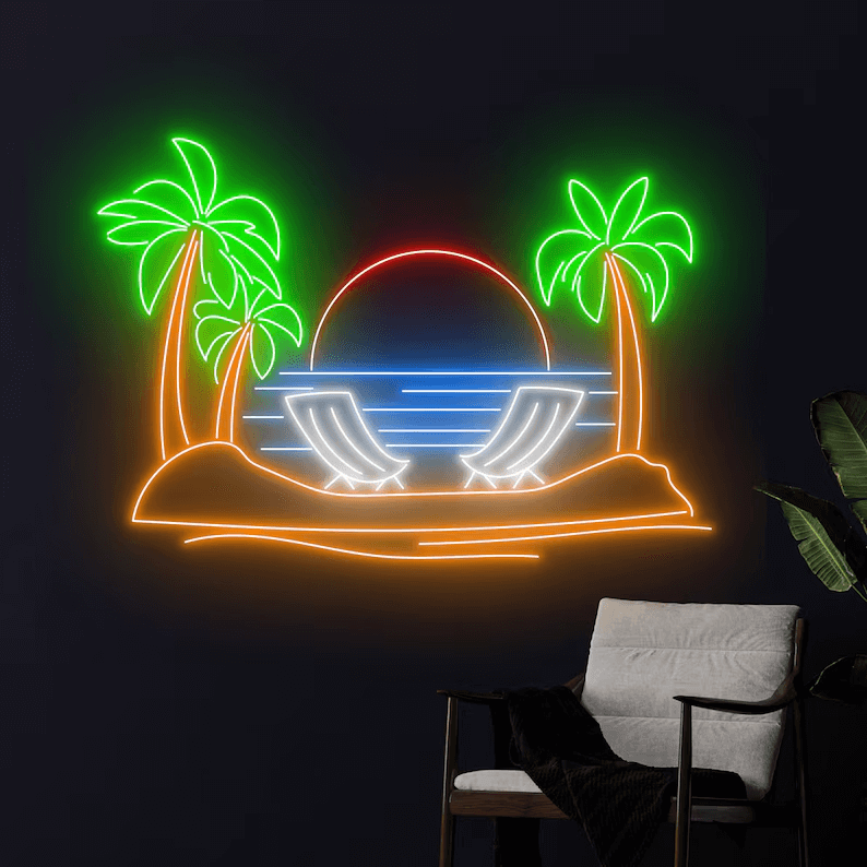 Ocean Palm Tree Neon Sign Summer Beach Sunset Led Sign