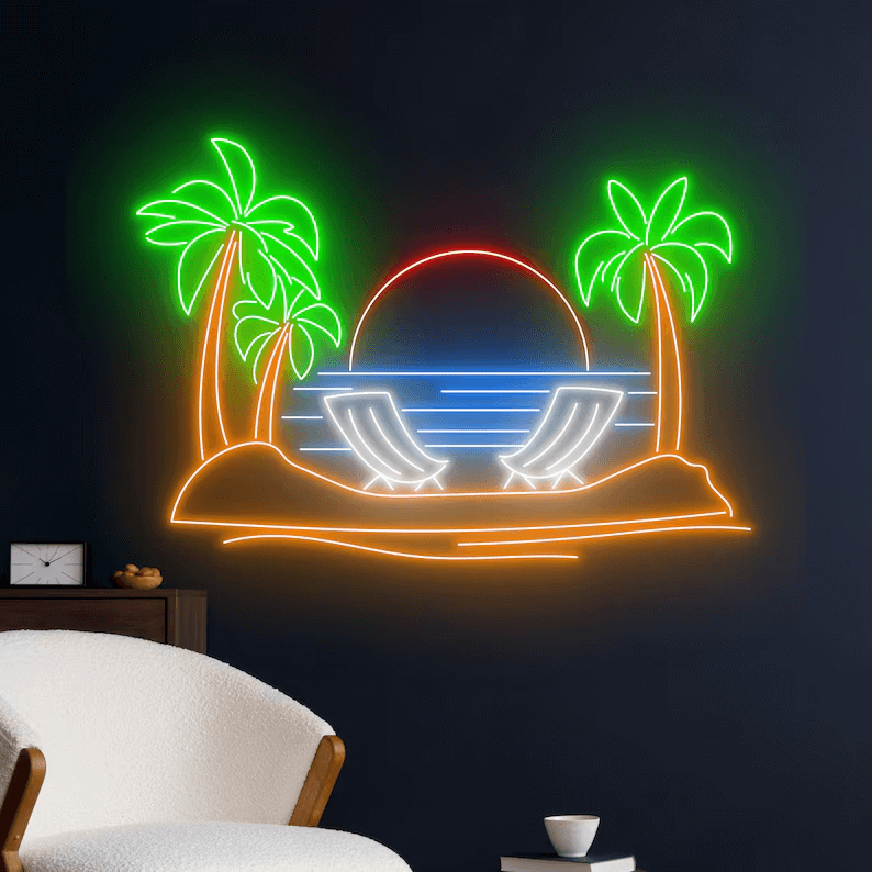 Ocean Palm Tree Neon Sign Summer Beach Sunset Led Sign