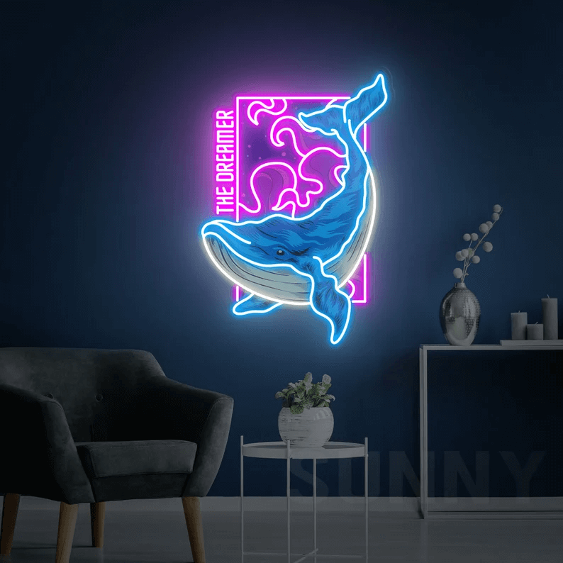 Blue Whale Neon Sign Home Business Wall Decor Art