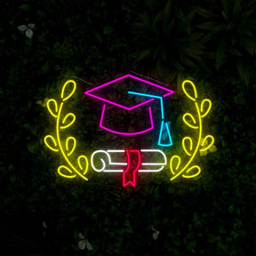 Book Graduation Cap  Flower Led Neon Sign