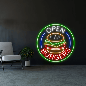 Burger Shop Open Led Neon Sign