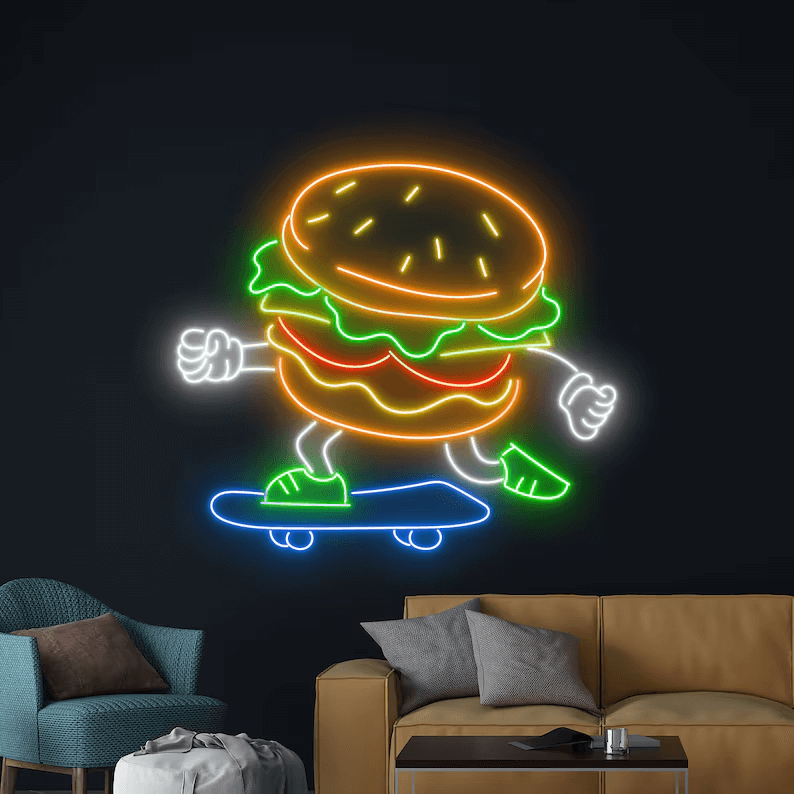 Burger Skateboarding Neon Sign Led Neon Sign