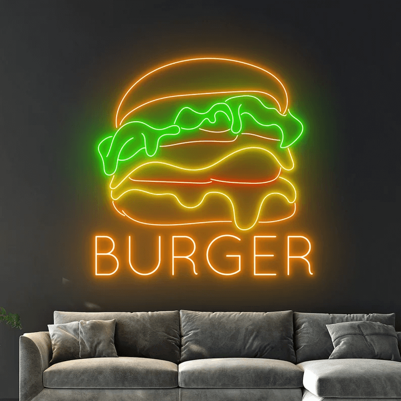 Burgers Restaurant Neon Sign Shop Wall Decor Art Sign